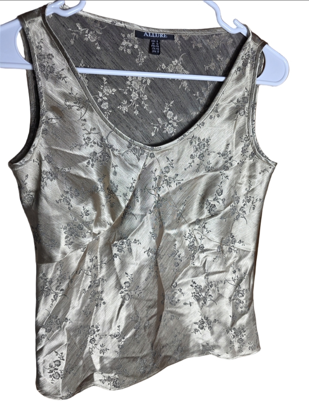 Allure Metallic Gold Floral Sleeveless Camisole Size 8 Fancy Dressy Tank Top